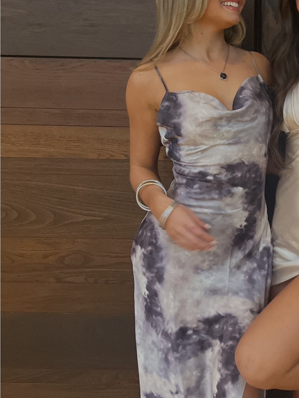 superdown Gray Tie-Dye Cowl Neck Midi Dress